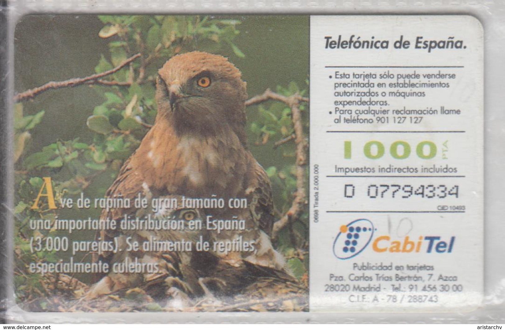 SPAIN 1996 FAUNA IBERICA BIRD AGUILA CULEBRERA SNAKE EAGLE - Aigles & Rapaces Diurnes