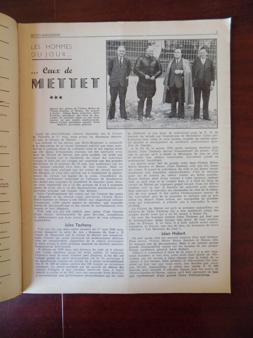 Moto Magazine N° 15 Les Hommes De Mettet ( Tacheny-Hubert..) Et Le Circuit - La Magnéto - La Moto Aux Etats-Unis ...- - 1900 - 1949