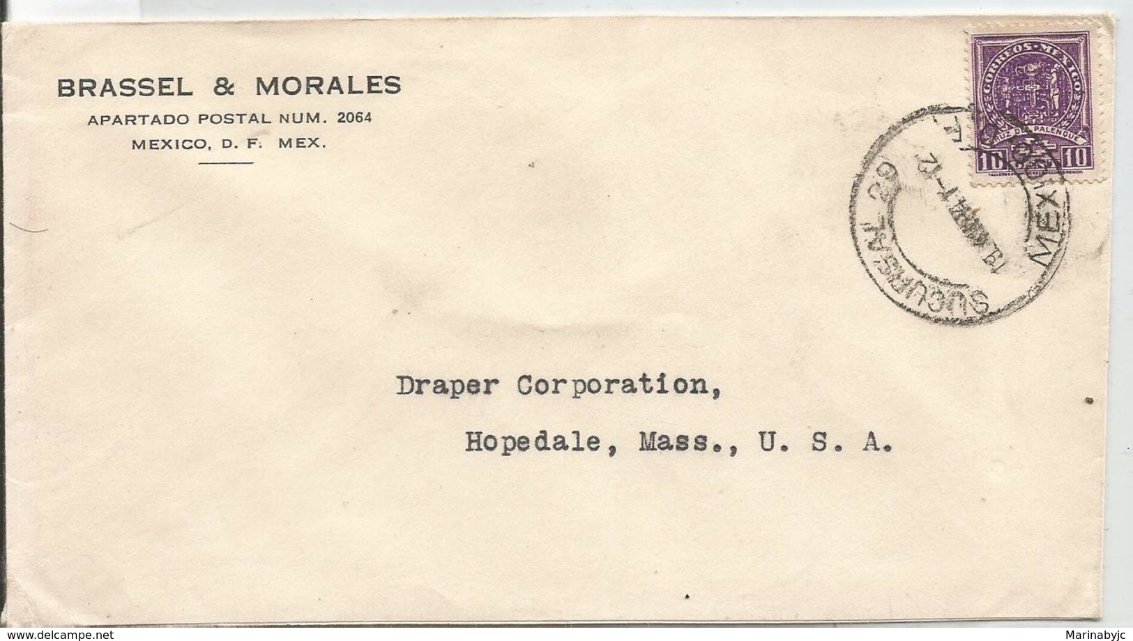 J) 1936 MEXICO, CROSS OF PALEQUE, AIRMAIL, CIRCULATED COVER, FROM MEXICO TO USA - Mexico