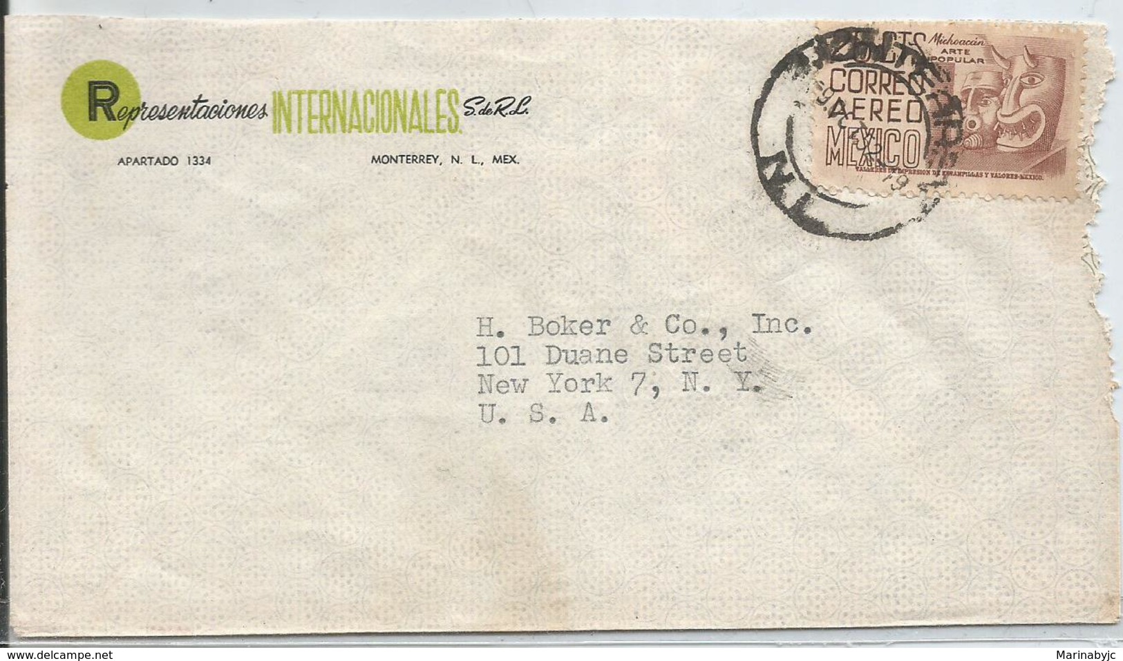 J) 1949 MEXICO, COMMERCIAL LETTER, INTERNATIONAL REPRESENTATIONS, MICHOACAN, POPULAR ART, MASK, AIRMAIL, CIRCULATED COVE - Mexico