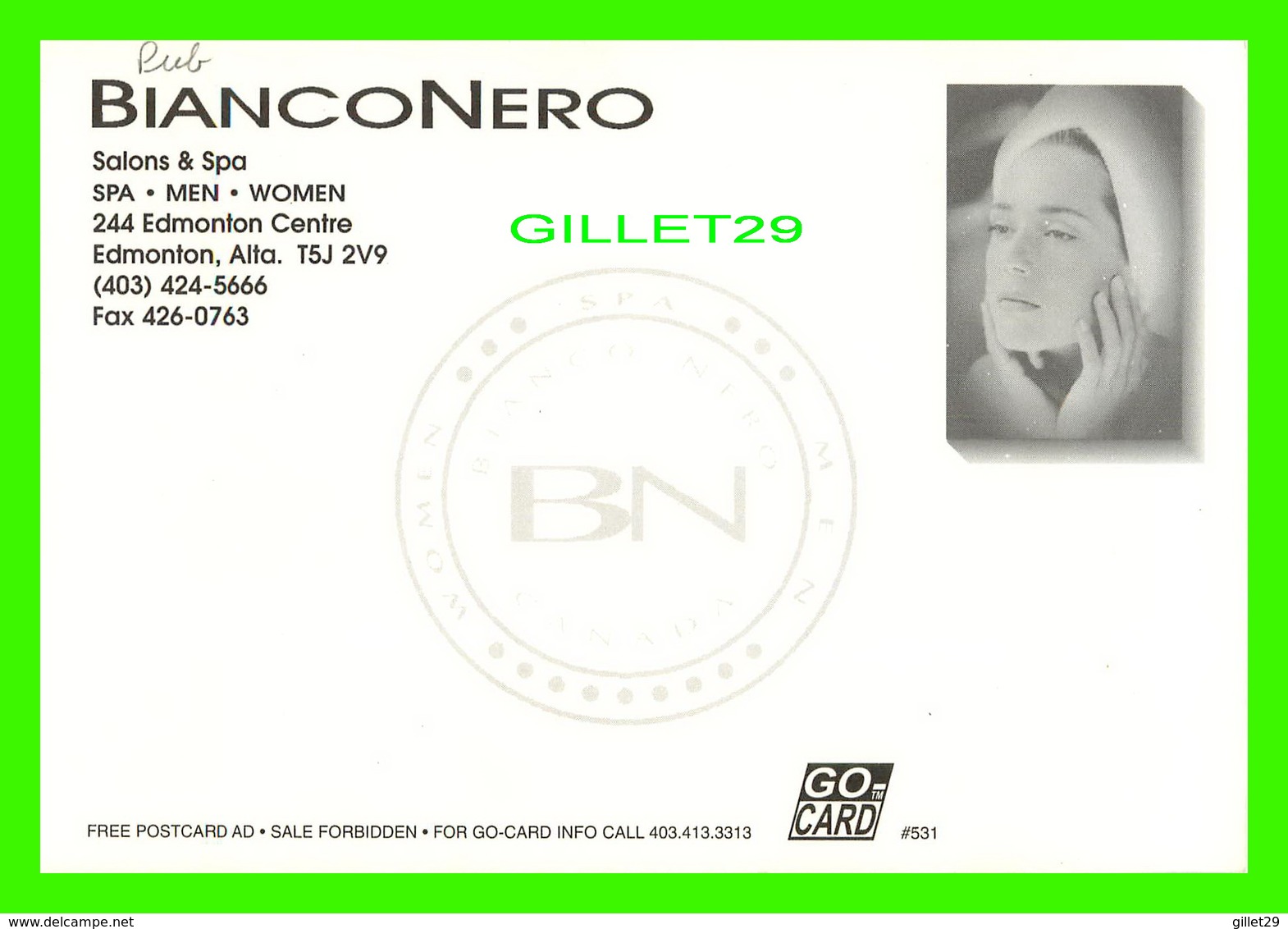 ADVERTISING - PUBLICITÉ - BIANCONERO, SALONS & SPA SPRING 1997 - EDMONTON ALBERTA - GO-CARD No 531 - - Publicité