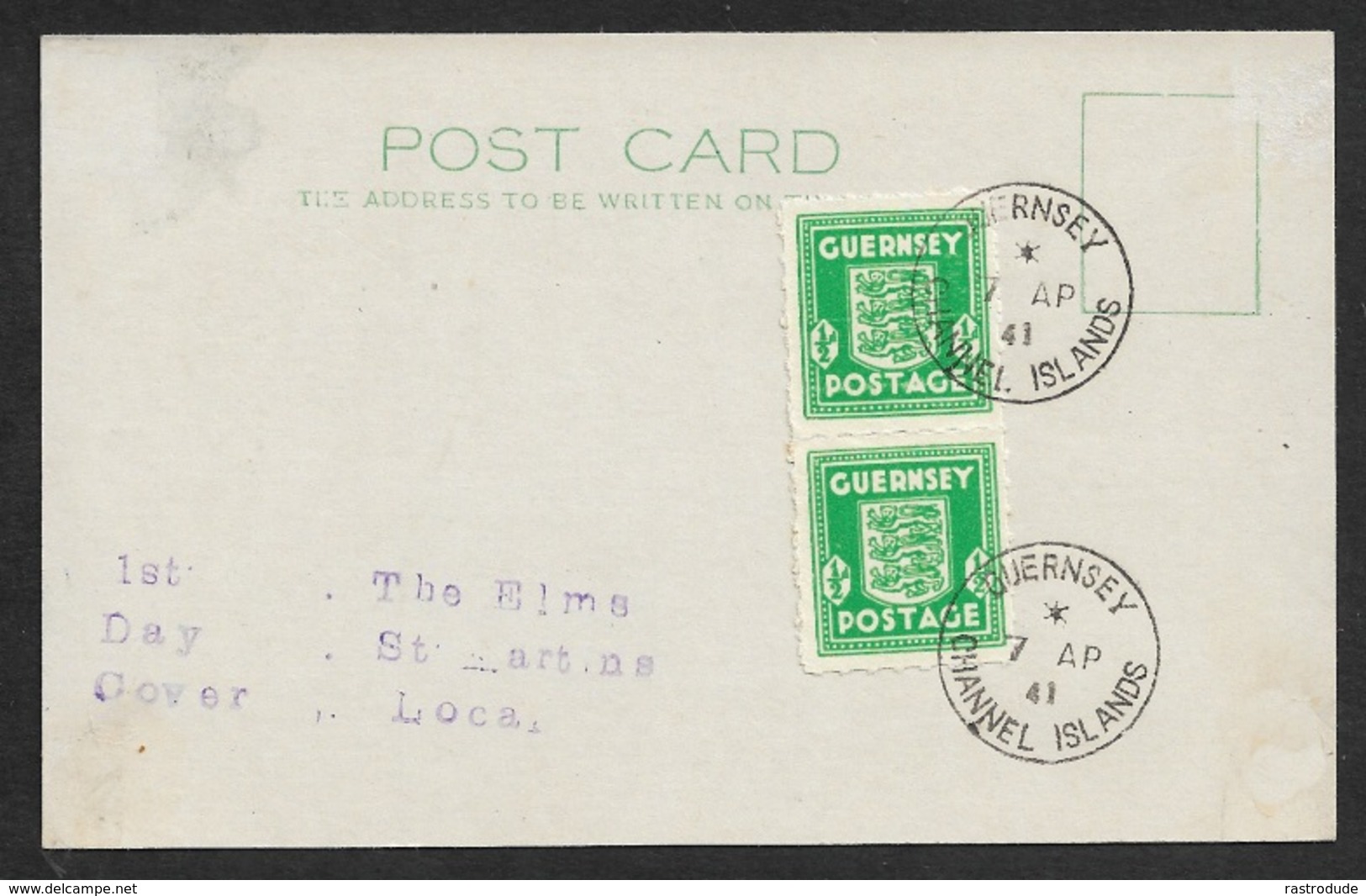 1941 -  GUERNSEY CHANNEL ISLANDS - 2 X Mi. 1 - FDC ERSTTAG 7 AP 41 - Briefe U. Dokumente