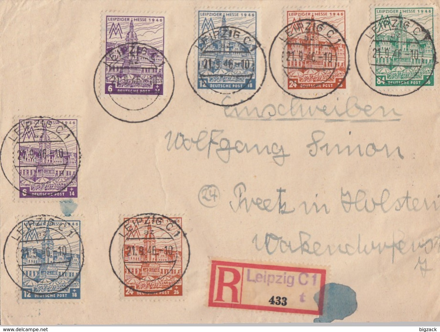 SBZ R-Brief Mif Minr.2x 162, 2x 163, 2x 164,165 Leipzig 21.9.46 Gel. Nach Preetz In Holstein - Sonstige & Ohne Zuordnung
