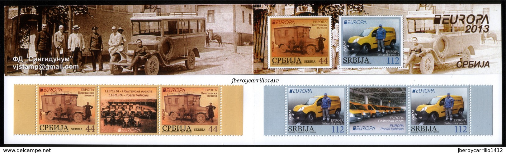 SERBIA / SRBIJA / SERBIEN - EUROPA 2013 -TEMA ANUAL " POSTAL VEHICLE".- BOOKLET With TWO SETS  In GUTTER PAIR - TYPE B - 2013