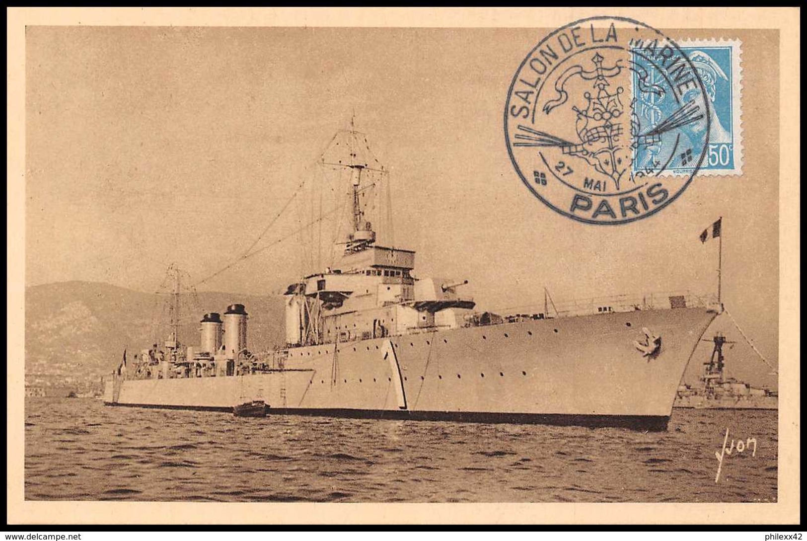 7568 Contre Torpilleur Verdun Salon De La Marine 1944 Poste Navale Militaire France Carte Postale (postcard) - Naval Post