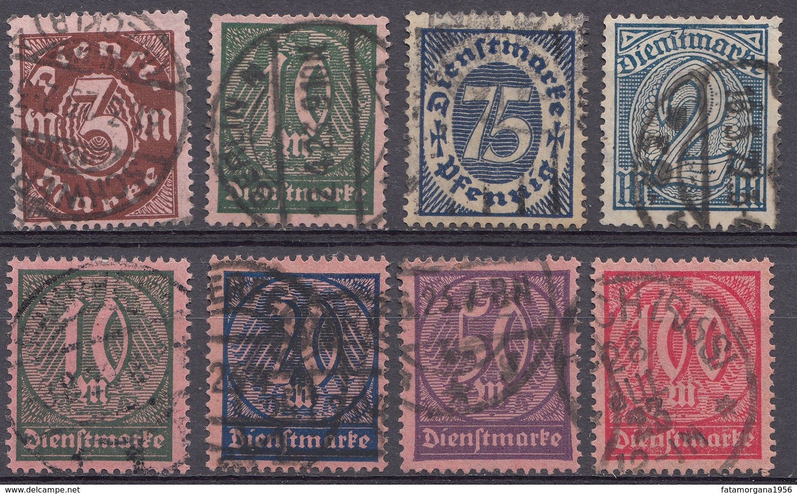 ALLEMAGNE -  DEUTSCHLAND - GERMANIA - 1922/1923 - Serie Completa Obliterata Yvert Servizio 29/36; 8 Valori. - Servizio