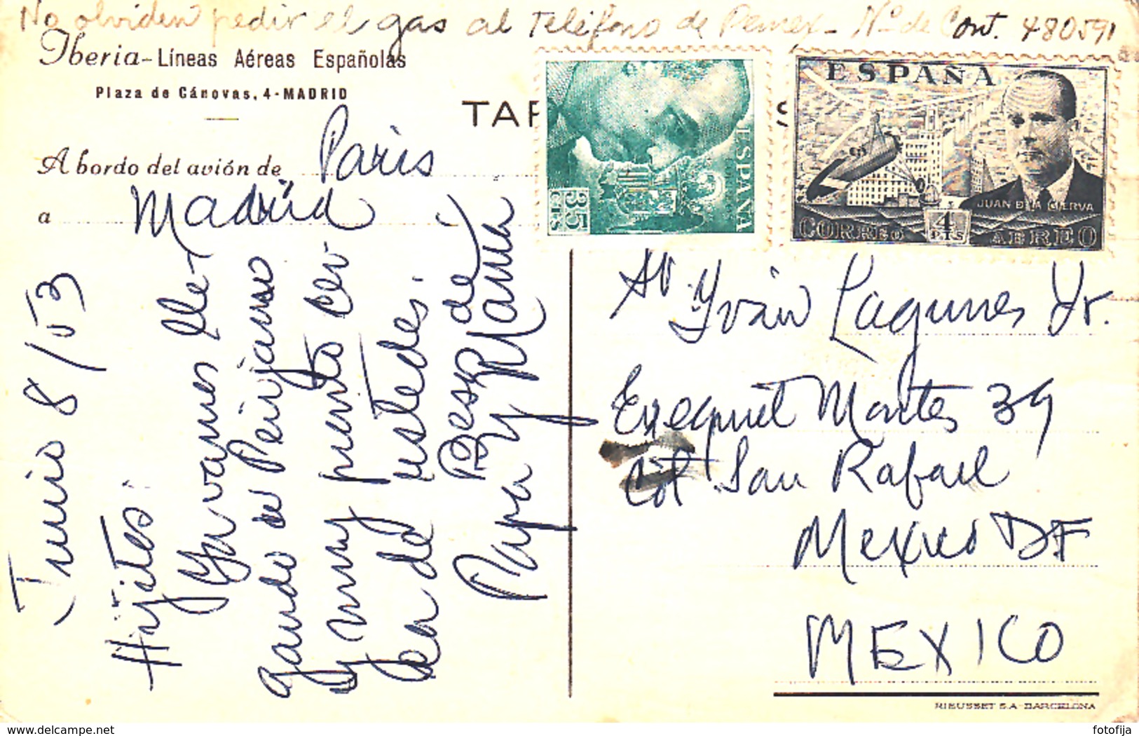 IBERIA LINEA AEREA DE ESPAÑA PUBLICIDAD 1953 JUAN DE LA CIERVA STAMP - Aeronaves