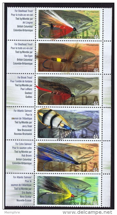 1998  Fishing Flies Vertical Strip Of 6 Different  Sc 1715-20** - Nuevos