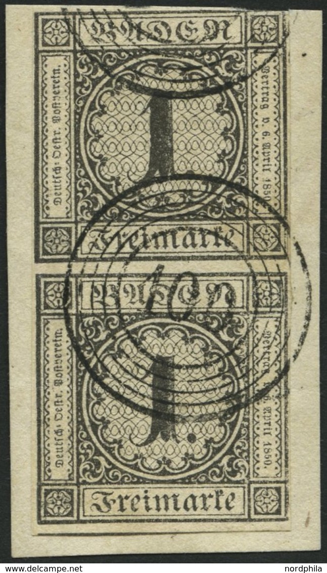 BADEN 5 Paar BrfStk, 1853, 1 Kr. Schwarz Im Senkrechten Paar, Nummernstempel 100 (NEUSTADT), Obere Marke Leicht Berührt  - Altri & Non Classificati