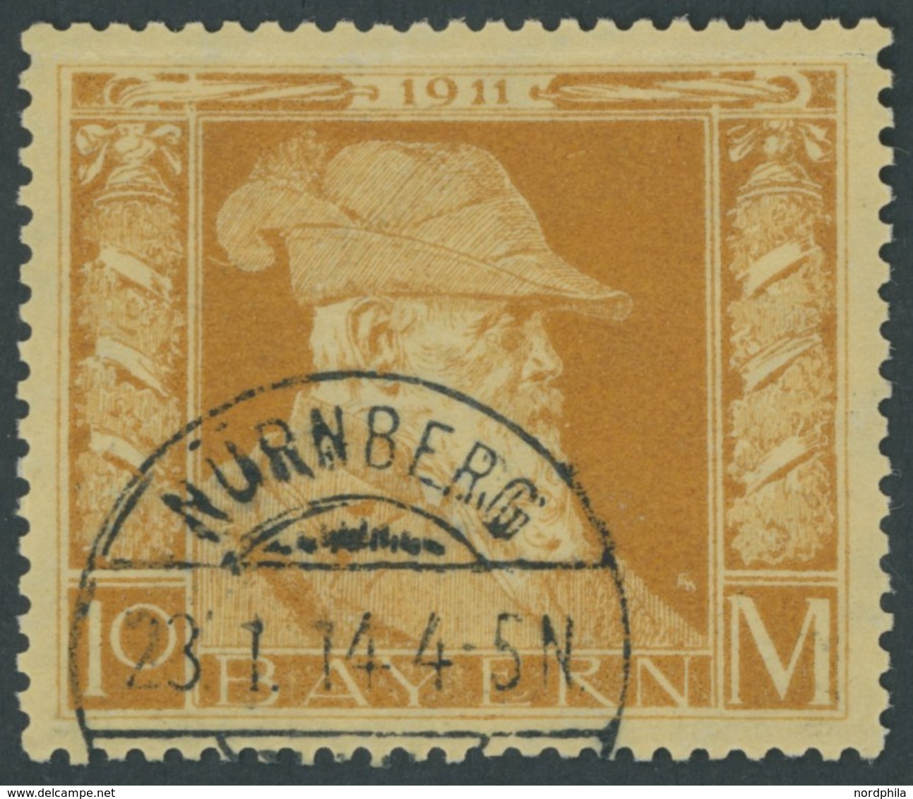 BAYERN 90II O, 1911, 10 M. Luitpold, Type II, Leichte Bugspur Sonst Pracht, Mi. 400.- - Andere & Zonder Classificatie