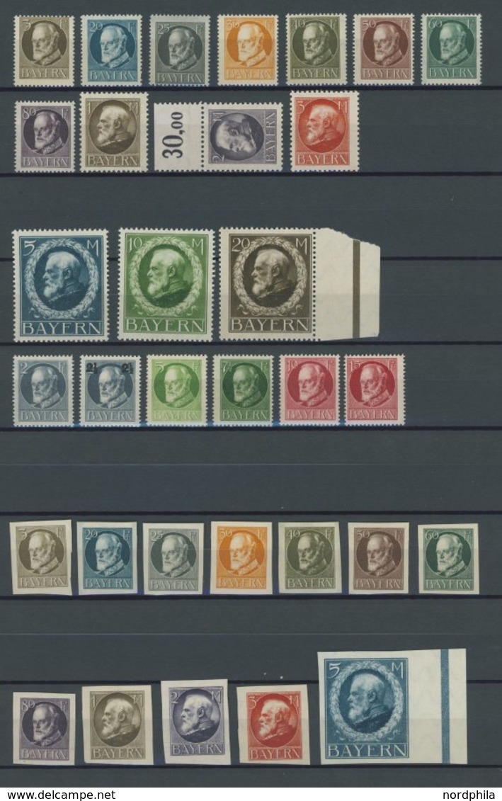 BAYERN 94II-115A/B **, 1916, Kriegsdruck, Gezähnt Und Ungezähnt, 2 Postfrische Prachtsätze (39 Werte), Mi. 70.- - Autres & Non Classés