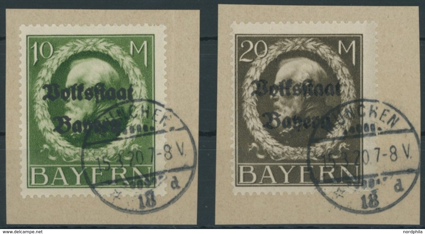 BAYERN 132/3IIA BrfStk, 1919, 10 Und 20 M. Volksstaat, 2 Prachtbriefstücke, Gepr. Infla, Mi. (125.-) - Sonstige & Ohne Zuordnung