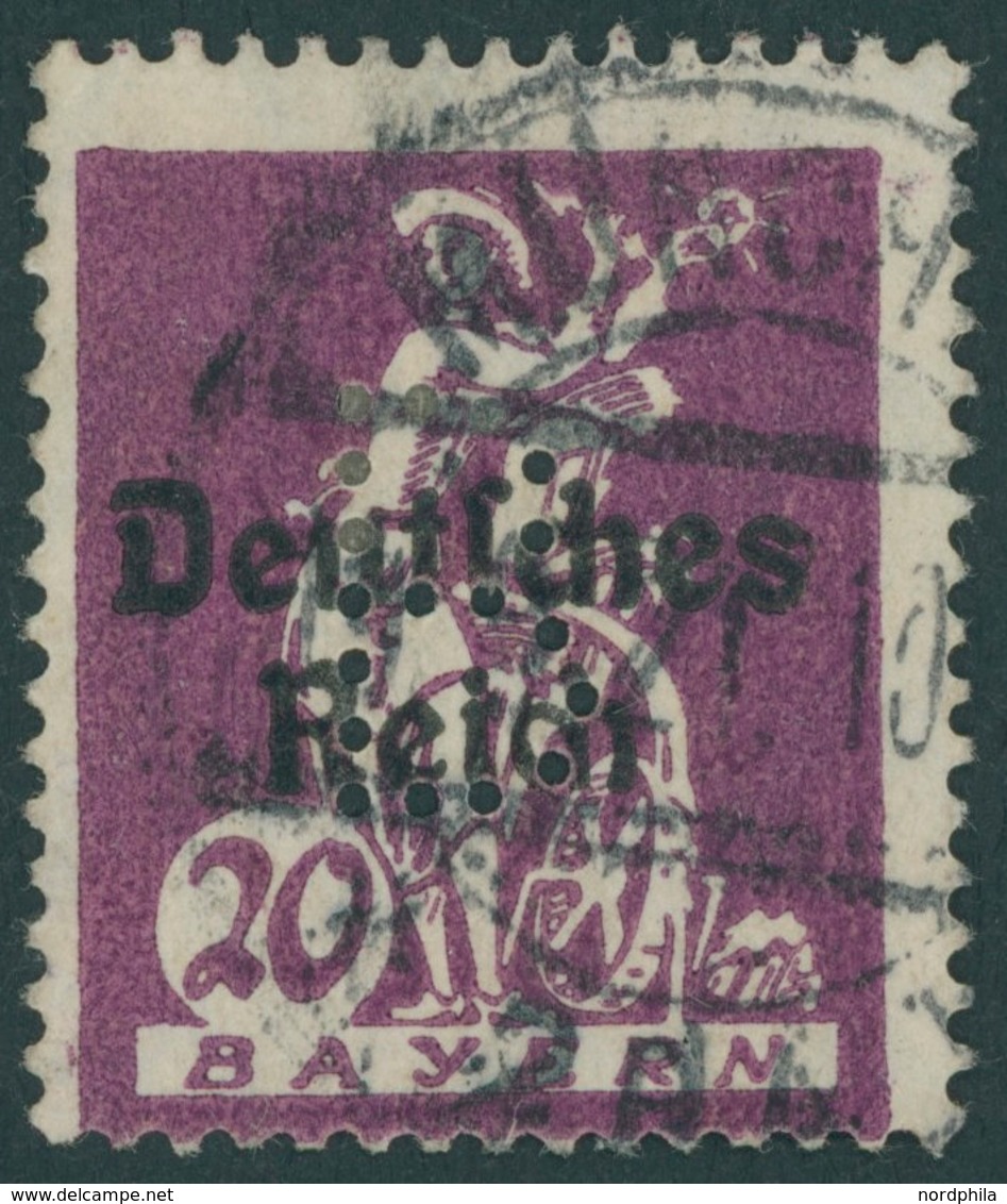 BAYERN Pf 19 O, 1920, 20 Pf. Dunkelbraunviolett, Gelocht B, üblich Gezähnt, Pracht, Gepr. Dr. Helbig Und Infla, Mi. 170. - Sonstige & Ohne Zuordnung