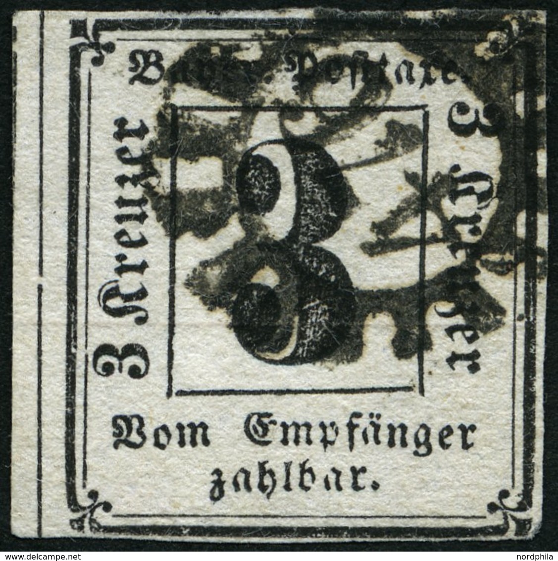 BAYERN P 1 O, 1862, 3 Kr. Schwarz, Nummernstempel 476, Feinst (helle Stelle), Mi. 400.- - Sonstige & Ohne Zuordnung