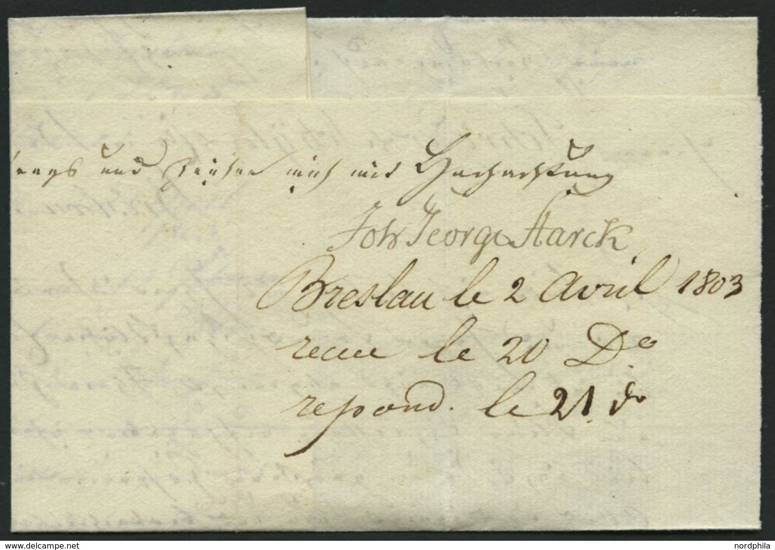 HAMBURG VORPHILA 1803, R.4. HAMBURG, L1 Auf Forwarded-Letter Von Breslau Nach Bordeaux, Absender: J.G. Starck, Pracht - Préphilatélie