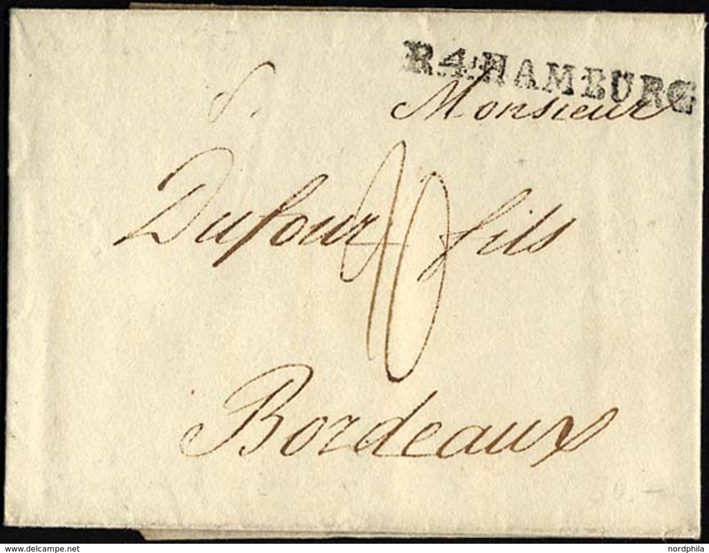 HAMBURG 1805, R.4. HAMBURG, L1 Auf Brief Nach Bordeaux, Pracht - Préphilatélie