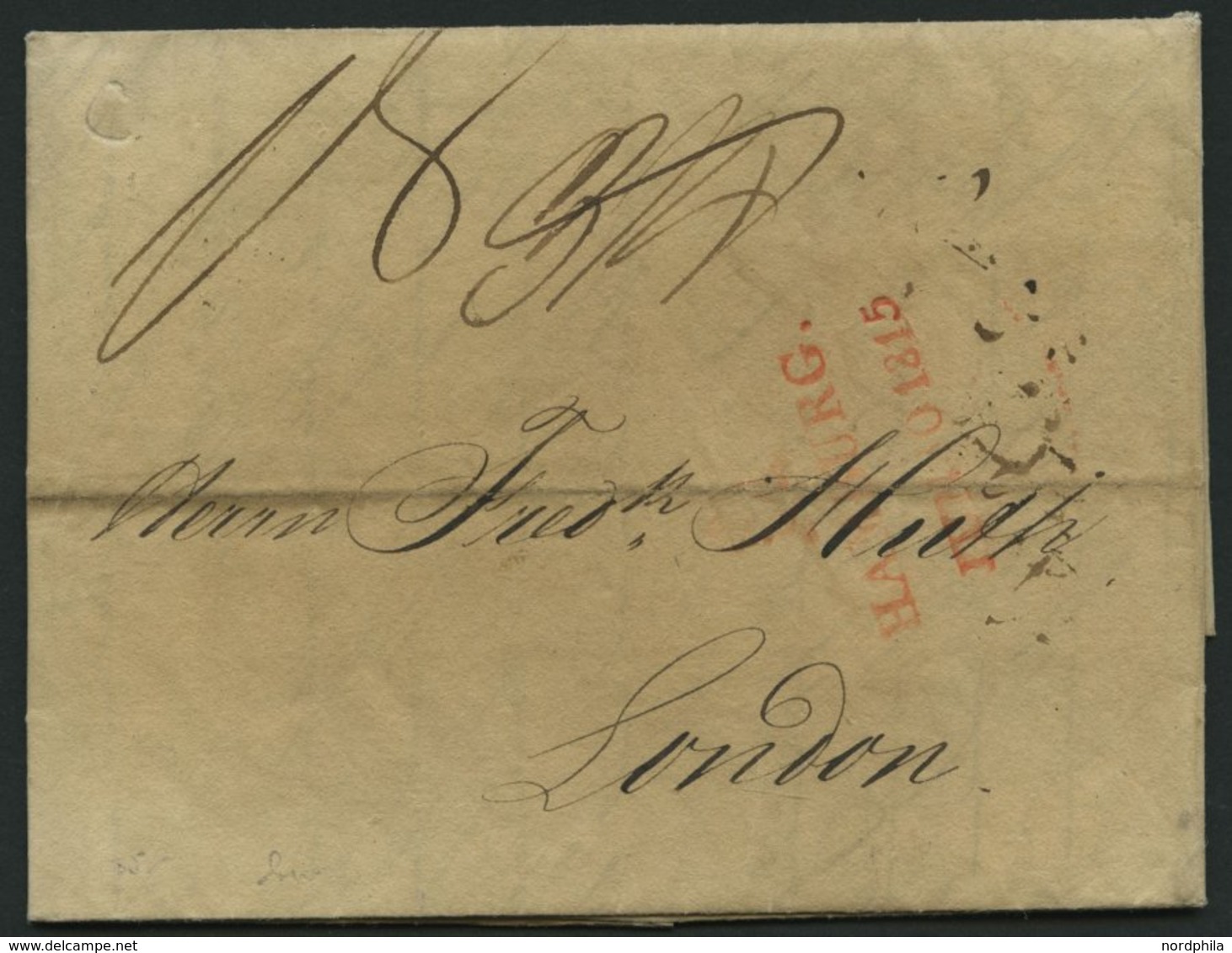 HAMBURG VORPHILA 1815, HAMBURG., Roter L2 Mit Turm Auf Brief Nach London, Feinst - Autres & Non Classés