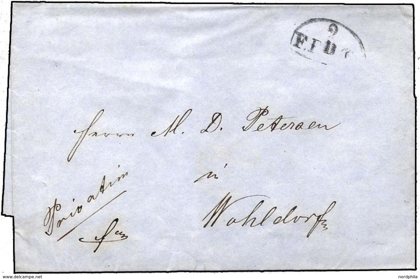 HAMBURG VORPHILA 1855, Fusspoststempel 2/F.P. 13/10 Auf Logenbrief Nach Wohldorf, Pracht - Sonstige & Ohne Zuordnung