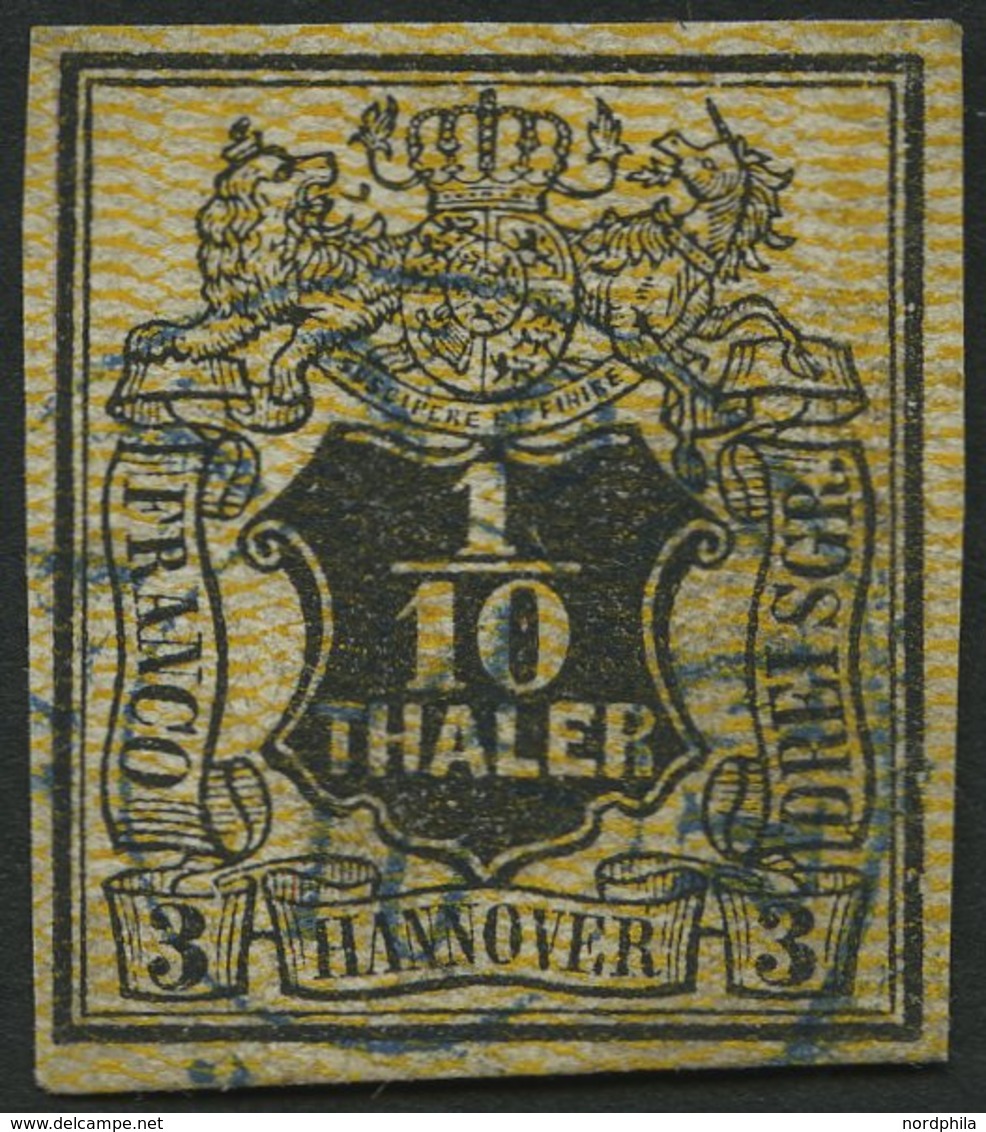 HANNOVER 7a O, 1855, 1/10 Th. Schwarz, Orange Genetzt, Pracht, Mi. 200.- - Hannover