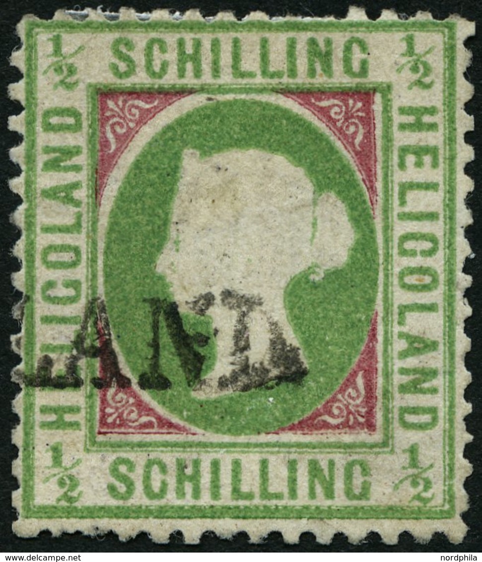 HELGOLAND 6b *, 1870, 1/2 S. Mittelbläulichgrün/karmin, L1, Repariert, Fein, Gepr. Schulz, Mi. 320.- - Helgoland