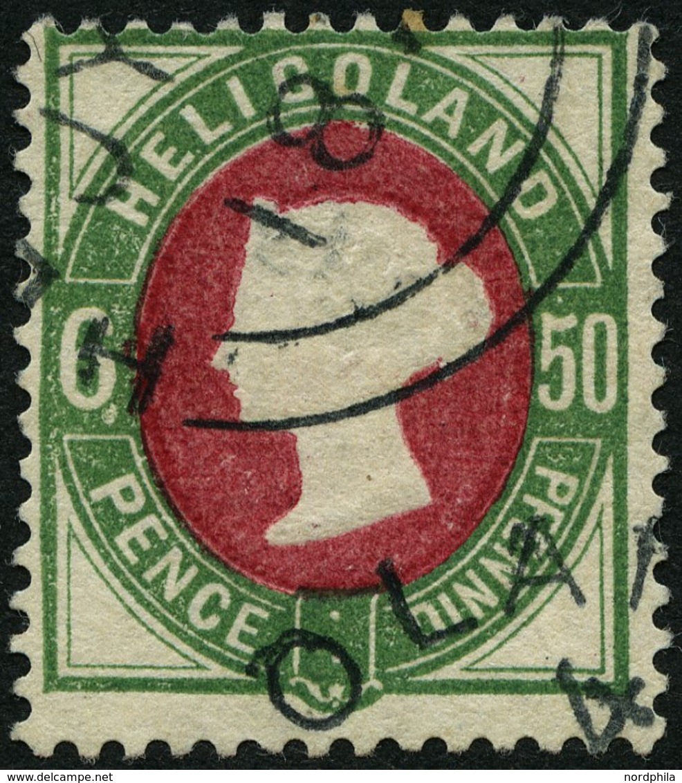 HELGOLAND 16aI O, 1875, 50 Pf. Grün/dunkellilakarmin Mit Plattenfehler Weißer Punkt An Wertziffer 6, Rundstempel, Ein Br - Heligoland