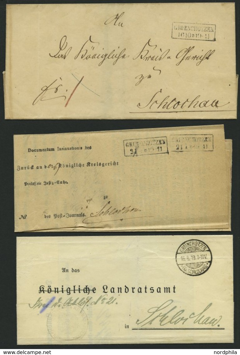 PREUSSEN GRUENCHOTZEN, 3 Verschiedene Belege Bis 1919, Pracht - Altri & Non Classificati