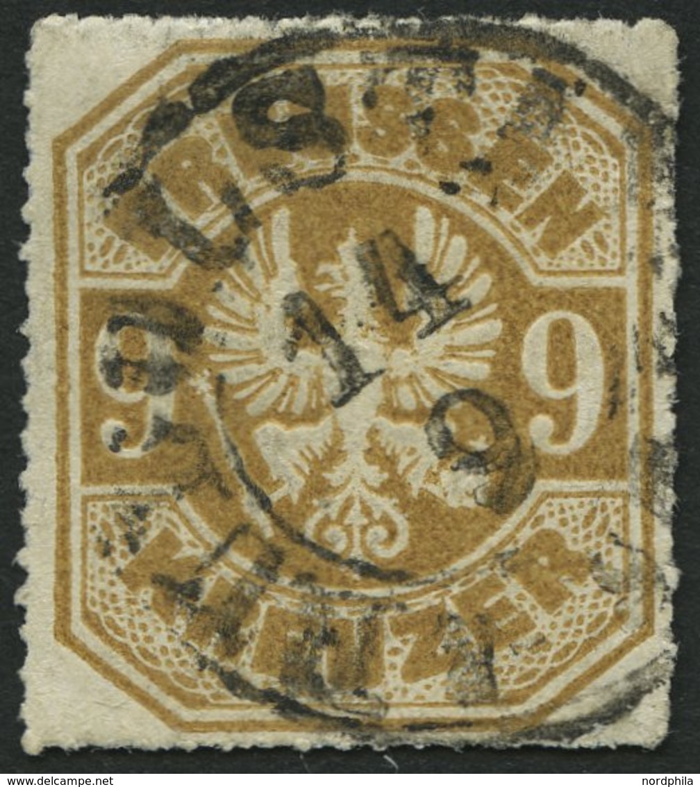 PREUSSEN 26a O, 1867, 9 Kr. Gelblichbraun, Zentrischer TuT-K2 RUDOLSTADT, Pracht - Sonstige & Ohne Zuordnung