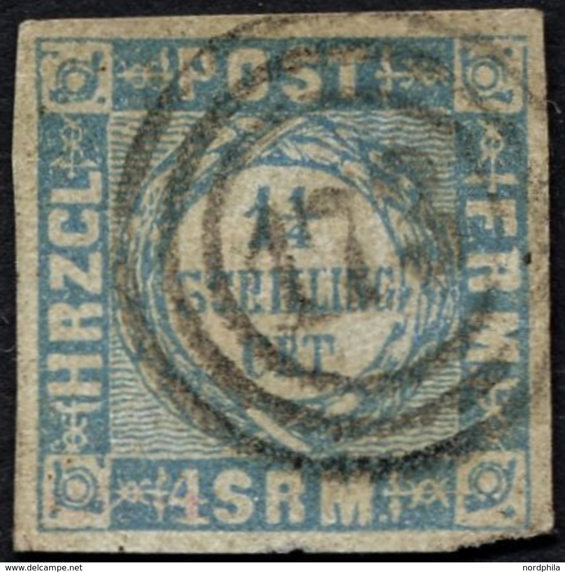 SCHLESWIG-HOLSTEIN 6 O, 173 (TRITTAU) Auf 11/4 S. Grauultramarin, Feinst, Gepr. W. Engel - Schleswig-Holstein