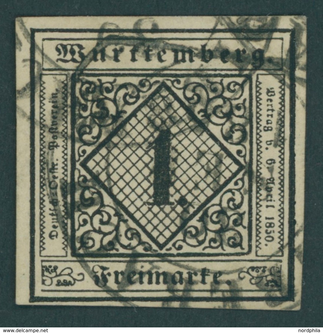 WÜRTTEMBERG 1a O, 1851, 1 Pf. Schwarz Auf Hellsämisch, Steigbügelstempel BIBERACH, Pracht, Mi. (130.-) - Autres & Non Classés