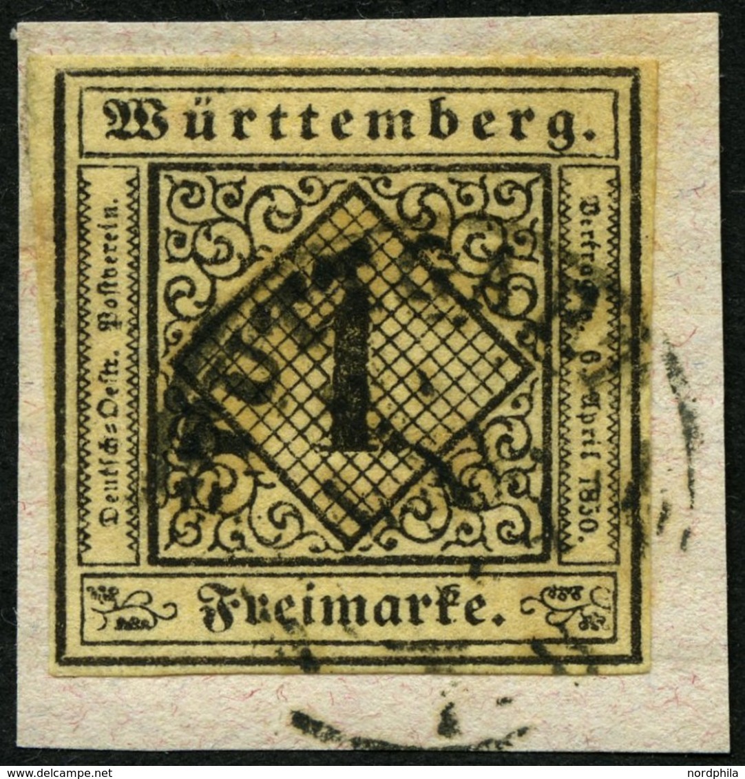 WÜRTTEMBERG 1c BrfStk, 1851, 1 Kr. Schwarz Auf Altelfenbein, Prachtbriefstück, Gepr. U.a. Thoma, Mi. (500.-) - Altri & Non Classificati