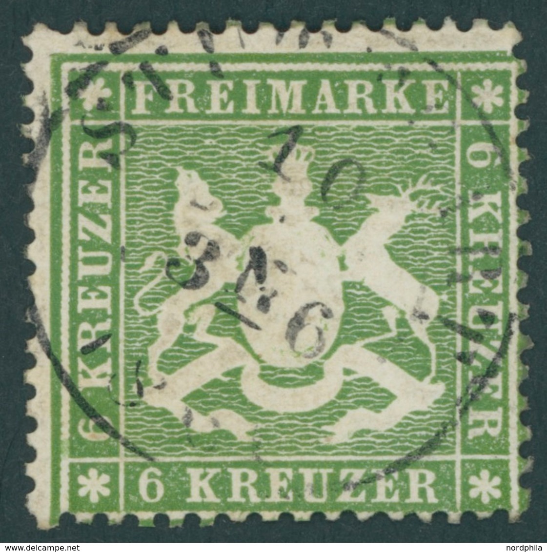 WÜRTTEMBERG 18xa O, 1860, 6 Kr. Hellgrün, Dickes Papier, Pracht, Mi. 150.- - Sonstige & Ohne Zuordnung