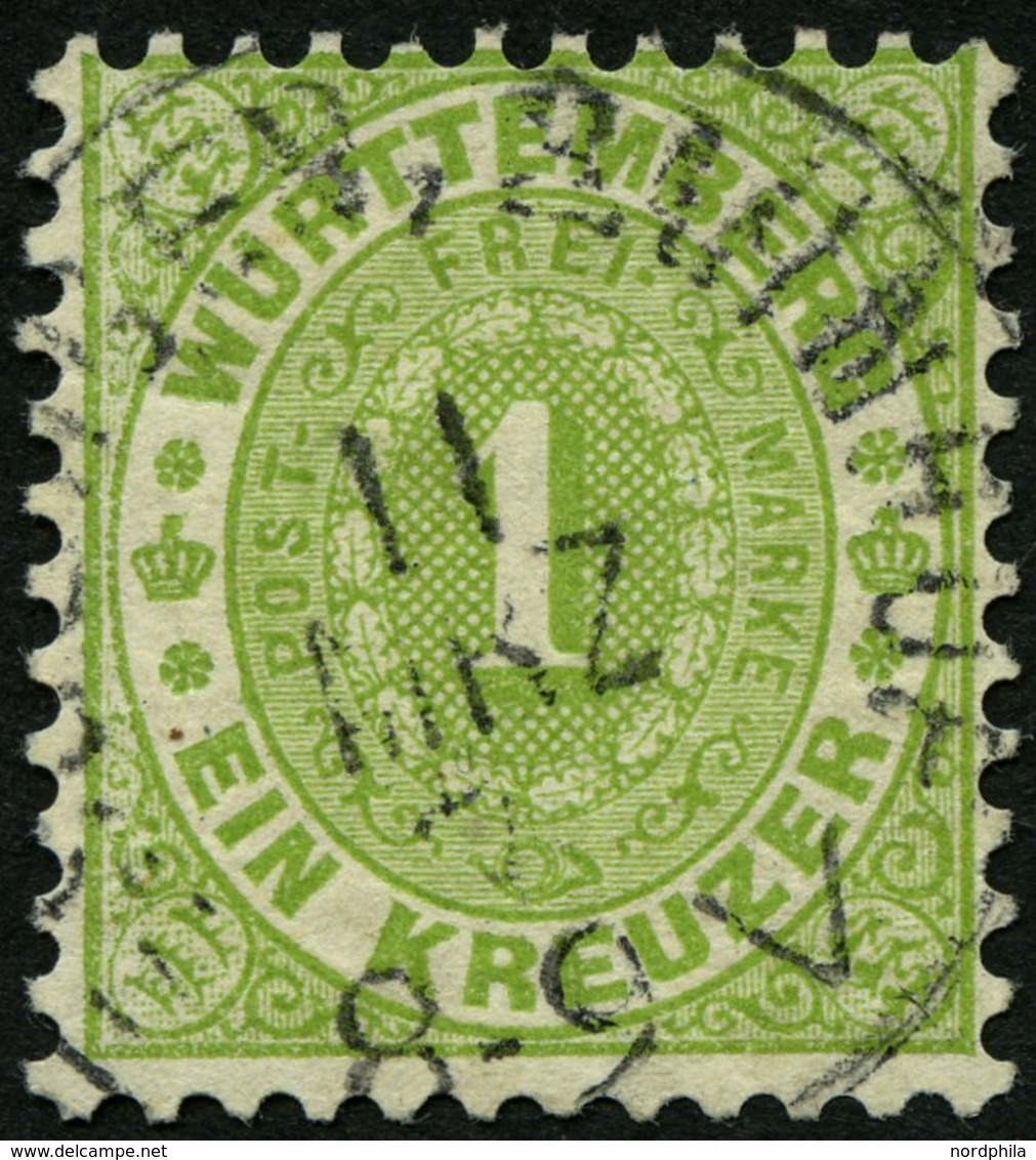 WÜRTTEMBERG 43 O, ESSLINGEN BAHNHOF, K1 Auf 1 Kr. Gelbgrün, Pracht - Altri & Non Classificati