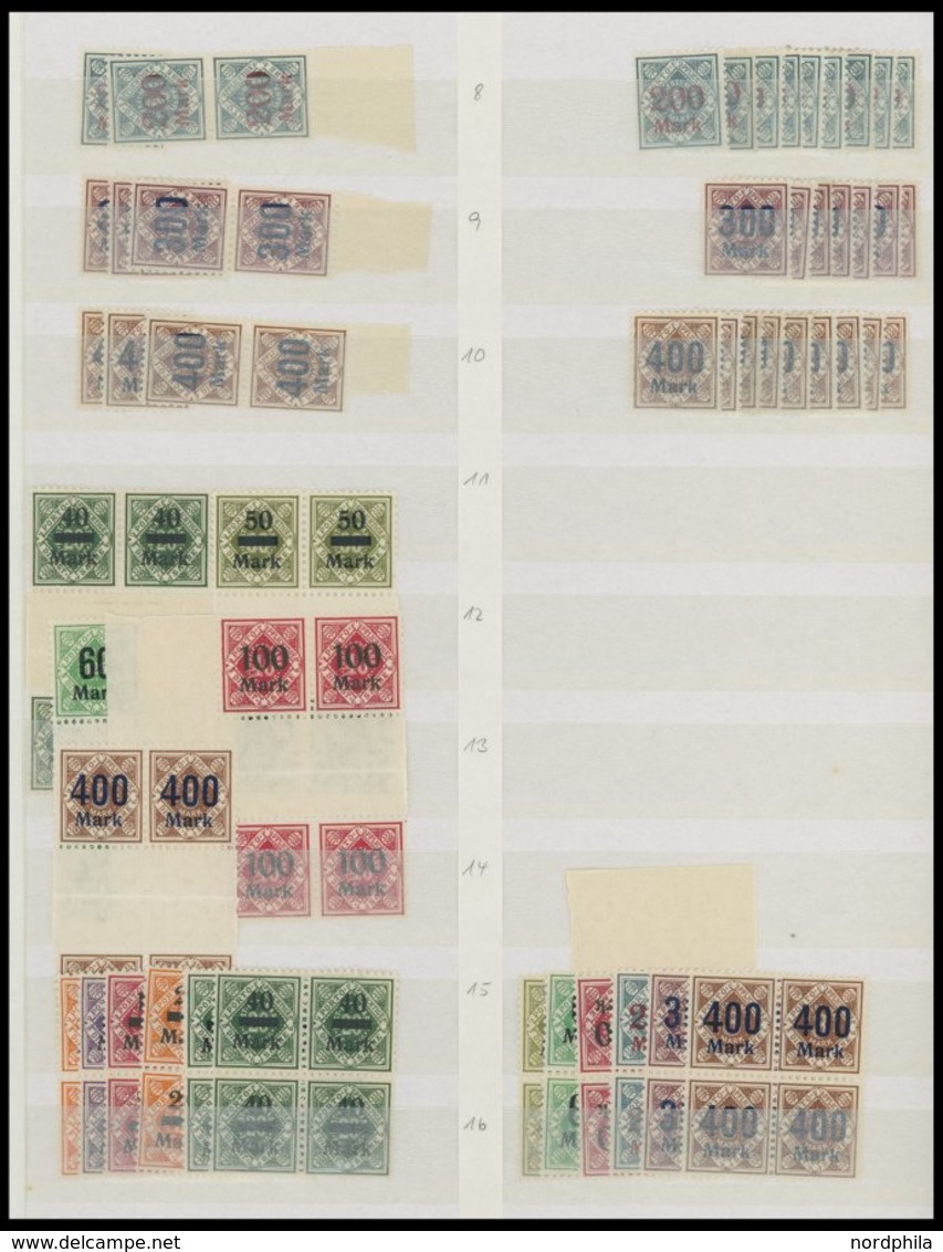 1875-1923, gut sortierte reichhaltige Dublettenpartie Neue Währung und Dienstmarken I und II von über 1600 Werten, Fundg