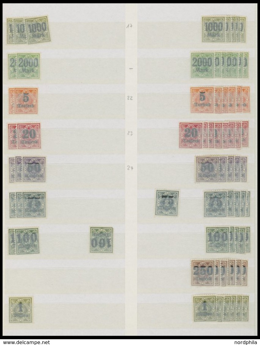 1875-1923, gut sortierte reichhaltige Dublettenpartie Neue Währung und Dienstmarken I und II von über 1600 Werten, Fundg