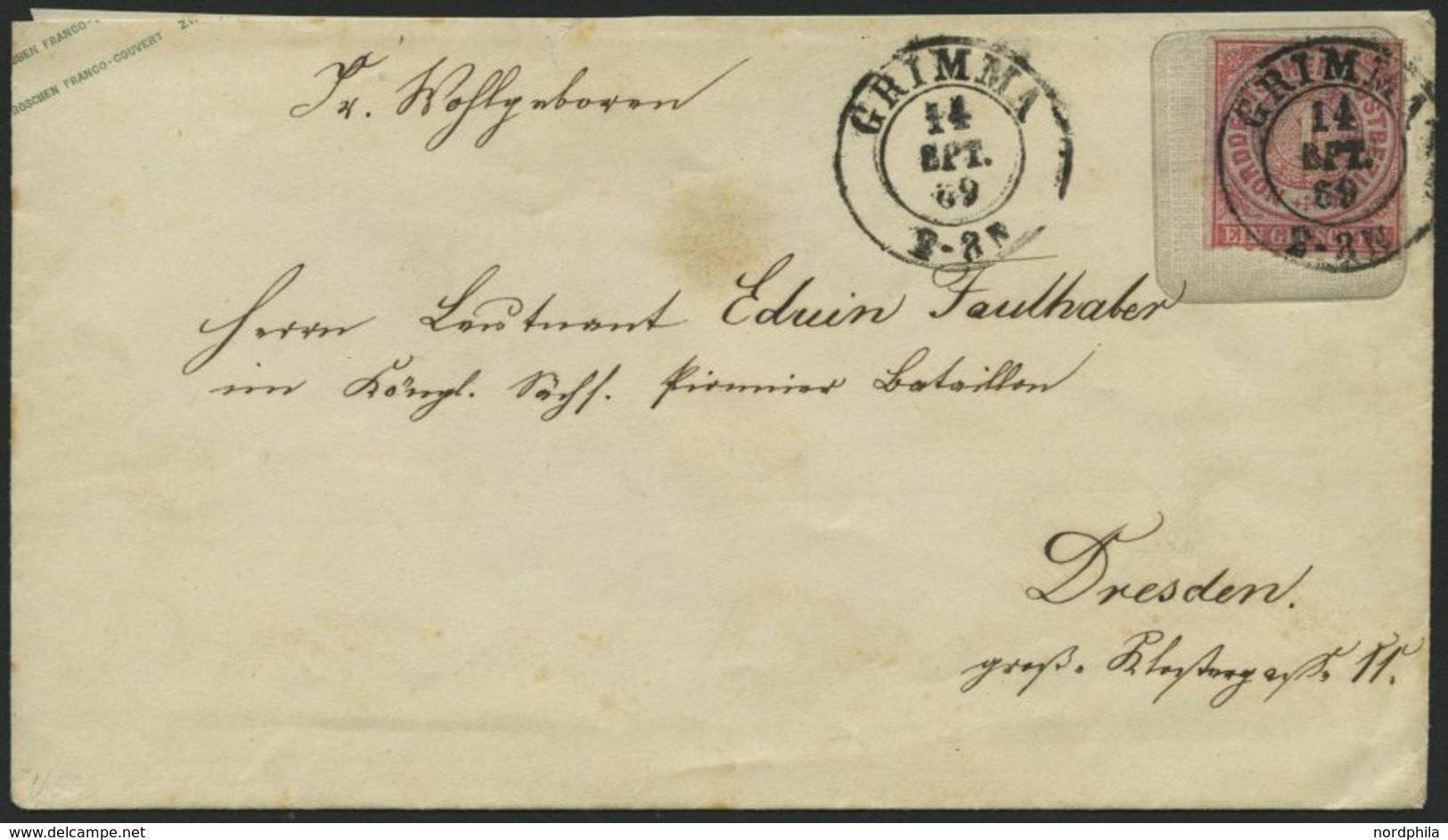 NDP U 50A BRIEF, 1863, 1 Gr. Rosa Auf 2 Ngr. Blau, Format A, Pracht, K2 GRIMMA, Feinst, Mi. 110.- - Sonstige & Ohne Zuordnung