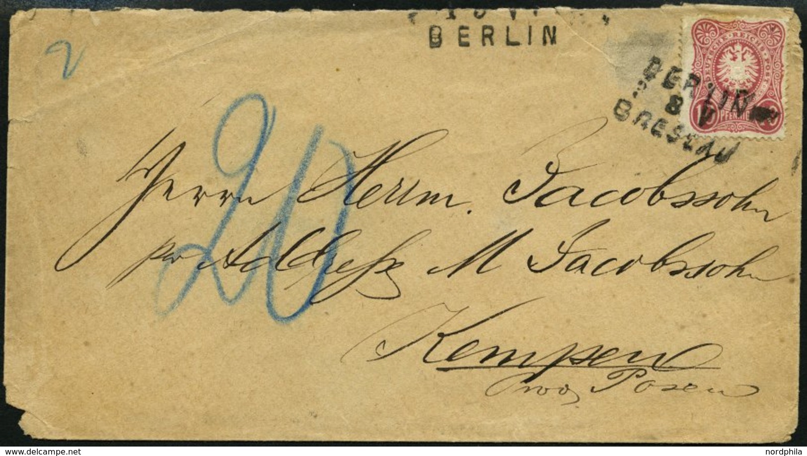 BAHNPOST DR 33 BRIEF, Berlin-Breslau, L3 Und Abgedeckter Bahnpoststempel BERLIN Auf Brief Mit 10 Pfe. Karmin Von 1881, F - Machines à Affranchir (EMA)