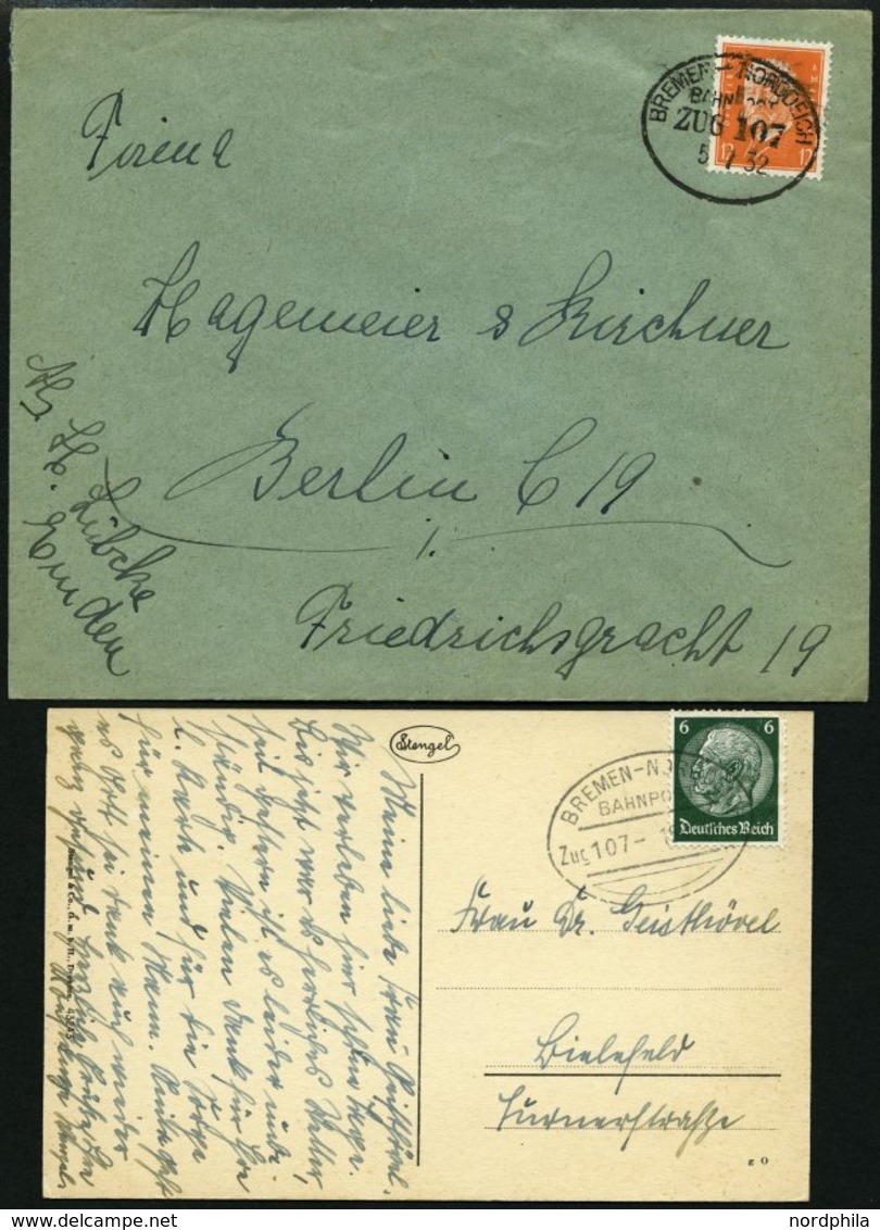 BAHNPOST Bremen-Norddeich (Zug 107 (3x) Und 109 (2x)), 1904-1935, 5 Belege Meist Pracht - Maschinenstempel (EMA)