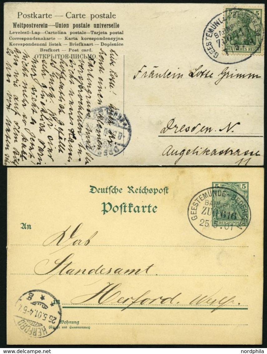 BAHNPOST Geestemünde-Bederkesa (Zug 616 Und 713), 1901 Und 1906, 2 Karten Fast Nur Pracht - Machines à Affranchir (EMA)