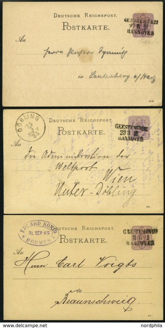 BAHNPOST DR P 12 BRIEF, Geestemünde-Hannover, L3, 1883-1885, Auf Vier 5 Pf. Ganzsachenkarten, Fast Nur Pracht - Machines à Affranchir (EMA)