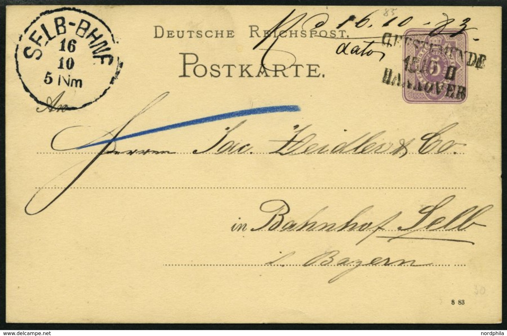 BAHNPOST DR P 12 BRIEF, Geestemünde-Hannover, L3, 1883-1885, Auf Vier 5 Pf. Ganzsachenkarten, Fast Nur Pracht - Machines à Affranchir (EMA)