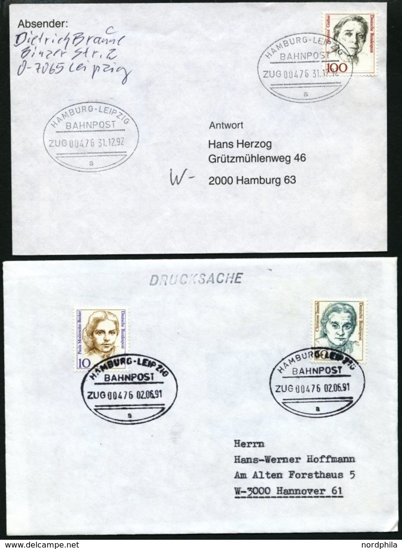 BAHNPOST Hamburg-Leipzig (Zug 151,476 (8x) Und 477), 1925 Und 1991/2, 10 Belege Und Eine Beutelfahne, Fast Nur Pracht - Maschinenstempel (EMA)