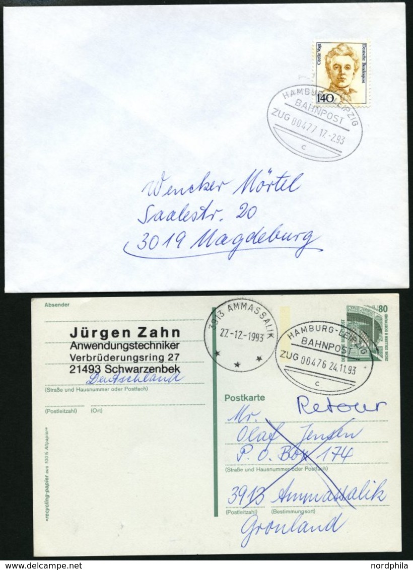 BAHNPOST Hamburg-Leipzig (Zug 151,476 (8x) Und 477), 1925 Und 1991/2, 10 Belege Und Eine Beutelfahne, Fast Nur Pracht - Maschinenstempel (EMA)