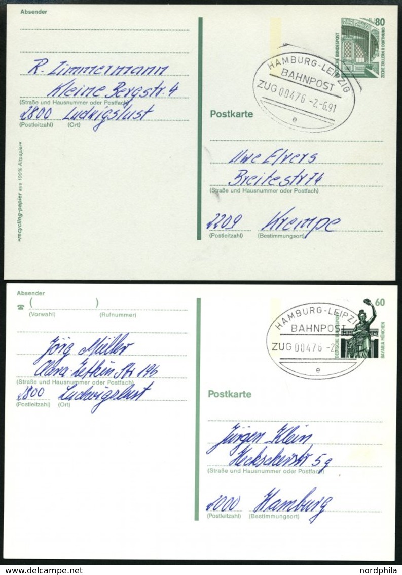 BAHNPOST Hamburg-Leipzig (Zug 151,476 (8x) Und 477), 1925 Und 1991/2, 10 Belege Und Eine Beutelfahne, Fast Nur Pracht - Maschinenstempel (EMA)