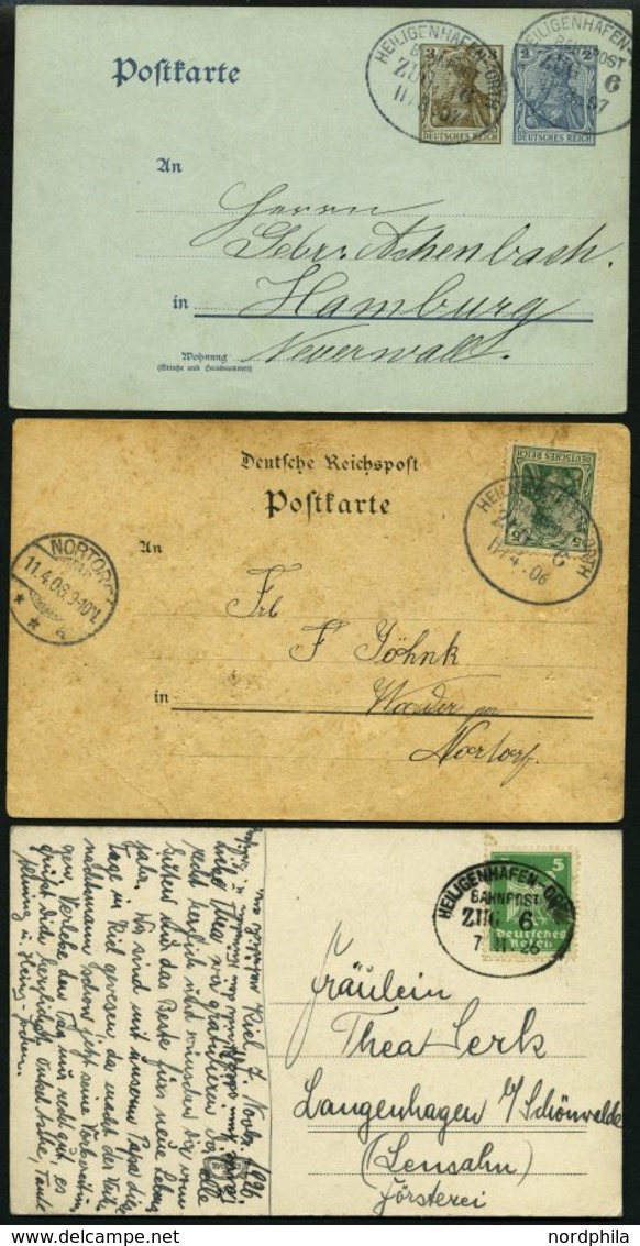 BAHNPOST Heiligenhafen-Orth (Zug 6 (4x) Und 7), 1906-1933, 5 Belege, Dazu Eine Alte Ansichtskarte Vom Bahnhof Heiligenha - Maschinenstempel (EMA)