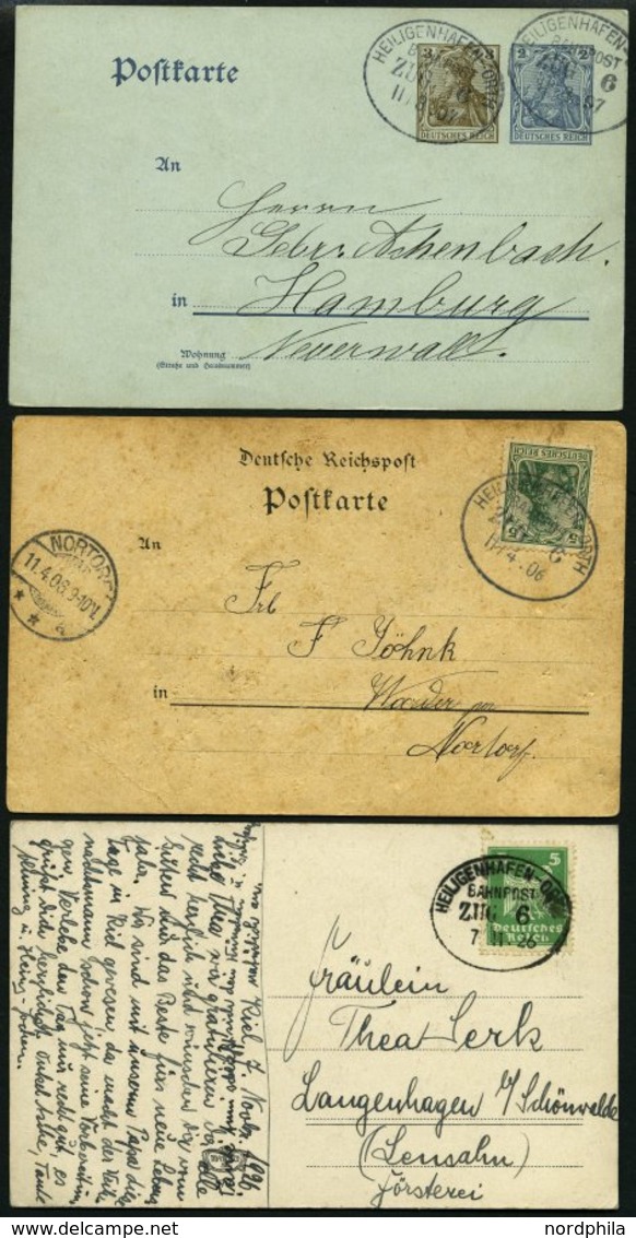 BAHNPOST Heiligenhafen-Orth (Zug 6 (4x) Und 7), 1906-1933, 5 Belege, Dazu Eine Alte Ansichtskarte Vom Bahnhof Heiligenha - Macchine Per Obliterare (EMA)