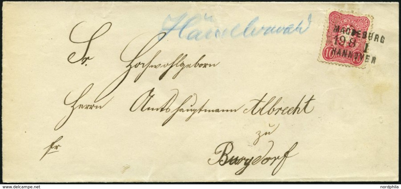 BAHNPOST DR 41 BRIEF, Magdeburg-Hannover, L3 Und Handschriftlich HÄMELMARK Auf Brief Mit 10 Pf. Karmin Von 1881, Pracht - Macchine Per Obliterare (EMA)