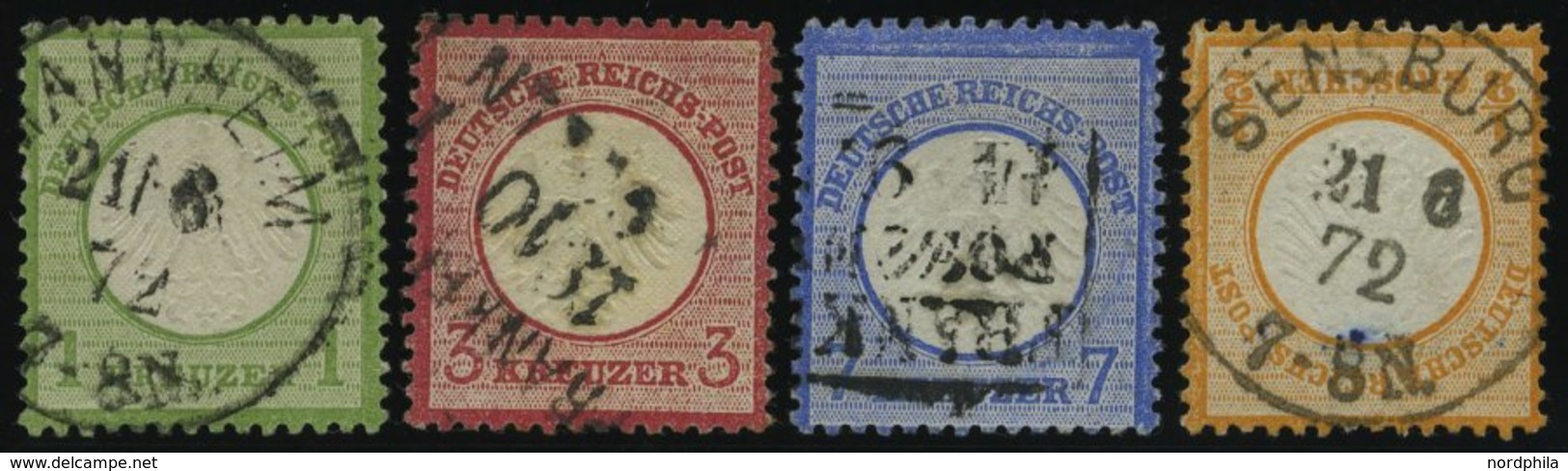 Dt. Reich 7,9/10,14 O, 1872, 1, 3, 7 Kr. Und 1/2 Gr. Kleine Brustschilde, 4 Prachtwerte, Mi. 275.-.- - Oblitérés