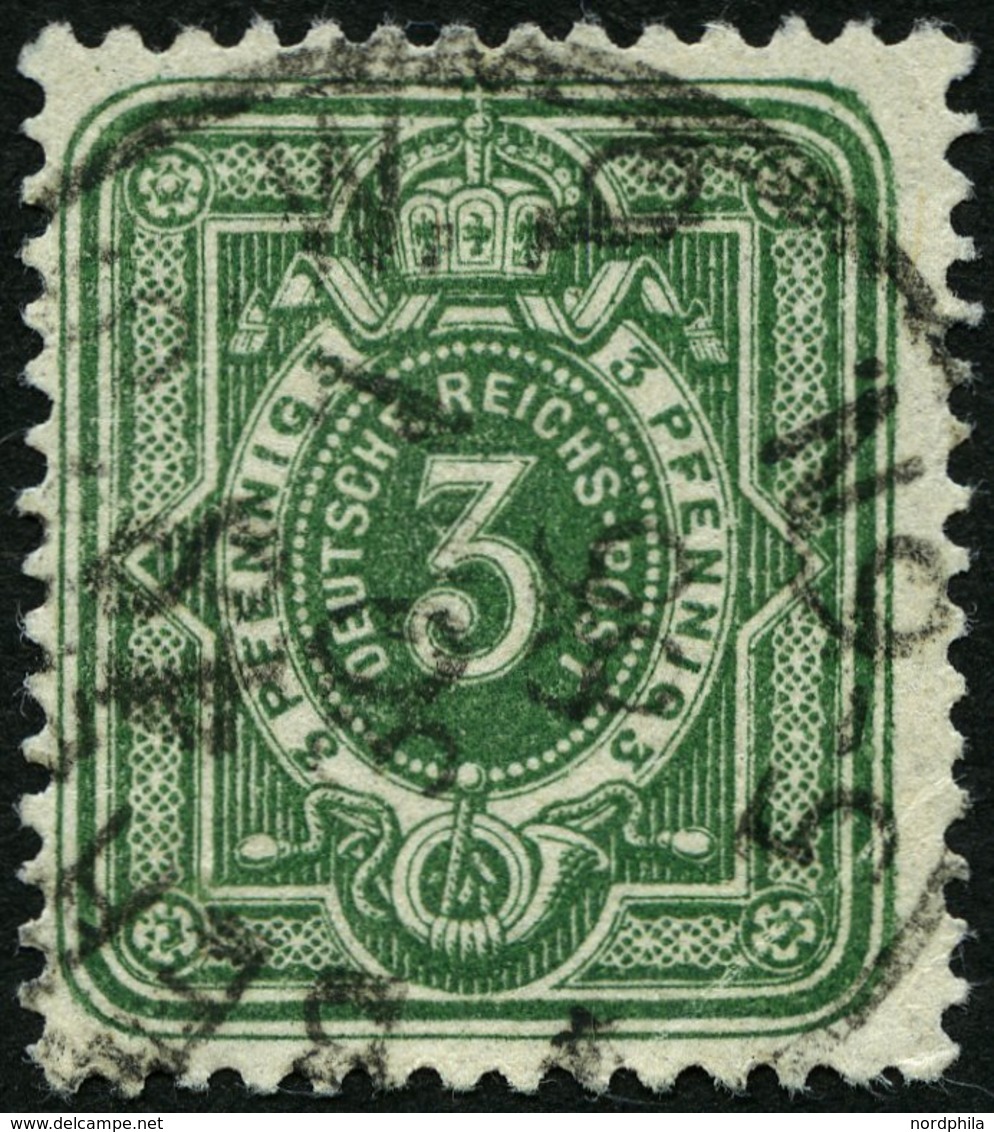 Dt. Reich 39aa O, 1884, 3 Pf. Dunkelgrün, Eckbug Sonst Pracht, Gepr. Zenker, Mi. 100.- - Gebraucht
