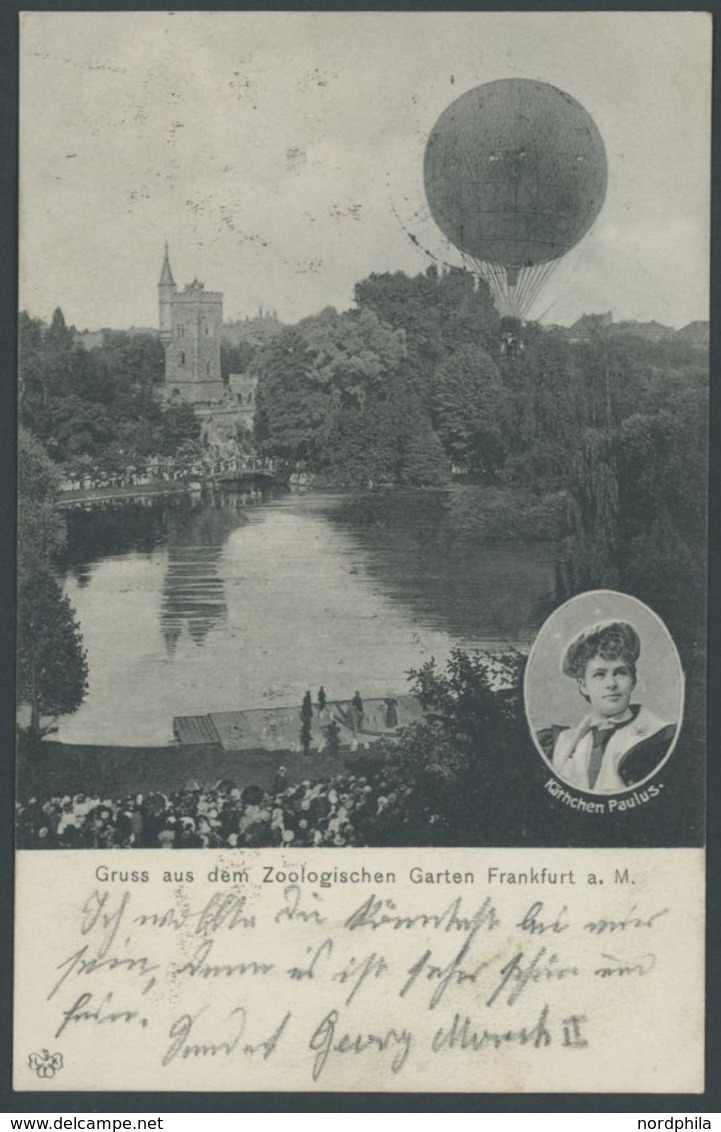 1907, 5 Pf. Grün, 2x Auf Gruß Aus... Karte Zoologischer Garten Frankfurt Mit Portrait Der Berufsschifferin Kätchen Paulu - Sonstige & Ohne Zuordnung