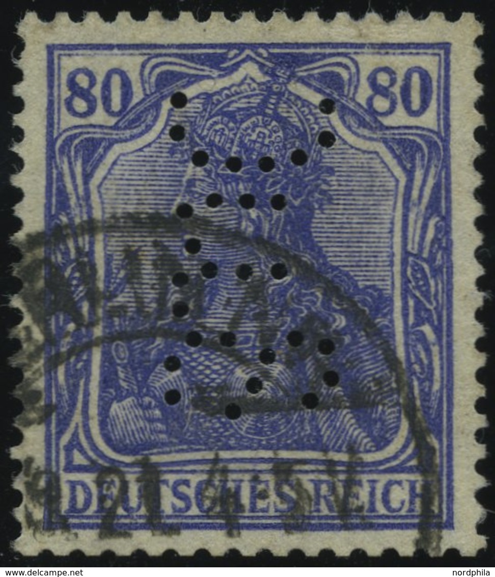 Dt. Reich 149aI O, 1920, 80 Pf. Lilaultramarin, Type I, Mit Firmenlochung, üblich Gezähnt Pracht, Gepr. Tworek, Mi. 70.- - Gebraucht